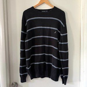 Nautica Men's XL 100% Cotton Striped Sweater Pullover Blue